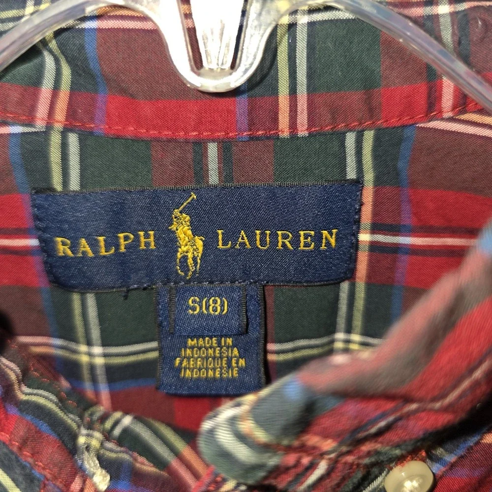 Ralph Lauren Boys Size 8 Tartan Plaid Holiday Christmas Button Down Long-sleeved